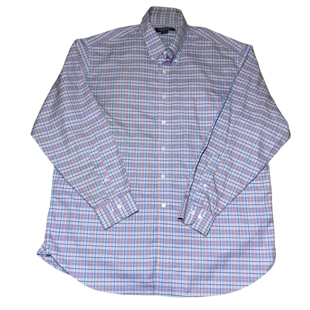 Brooks Brothers Country Club Mens XL Non-Iron Supima Cotton Plaid Shirt Blue